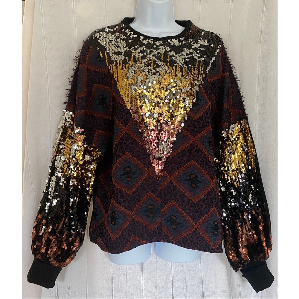 Zara Multicolor Sequin Crew Neck Sweater